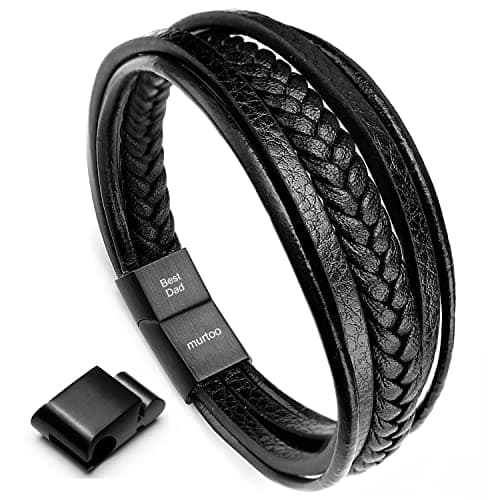 Murtoo Mens Multi-Layer Cowhide Leather Bracelet with Clasp