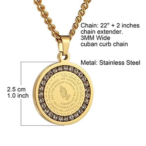 Christian Prayer Necklace: Gold Stainless Steel Praying Hands Pendant