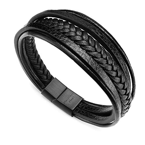 Murtoo Mens Multi-Layer Cowhide Leather Bracelet with Clasp
