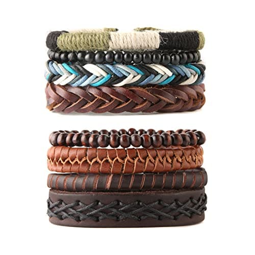 STWTR Mix 8 Wrap Bracelets Hemp Cords Wood Beads