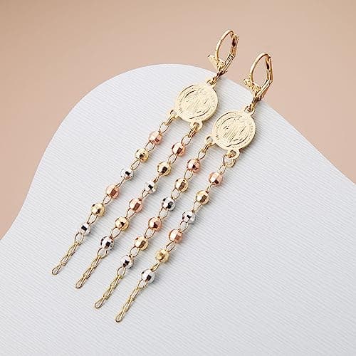 HZMAN 14K Gold Plated St Benedict Dangle Earrings for Women