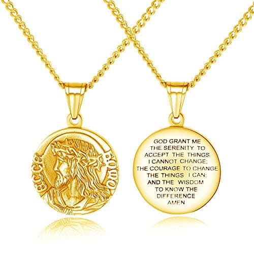 Goldtone Jesus Bible Verse Necklace for Men