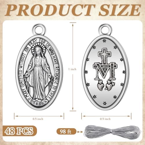 Ferreve 48 Pcs Virgin Mary Silver Pendant Necklaces for Men Women