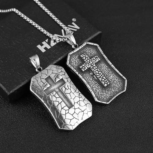 HZMAN Stainless Steel Gothic Punk Cracked Cross Pendant Necklace for Men and Boys