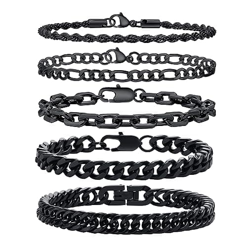 VNOX 5-7 Pcs Men Women Stainless Steel Curb Width Chain Bracelet Set 6.5-9 Inches