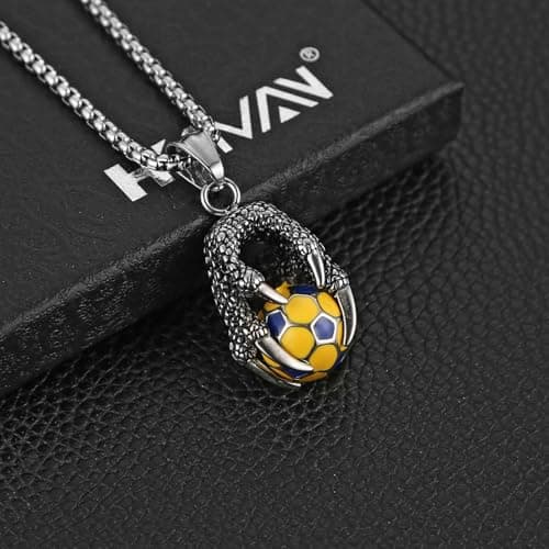 HZMAN Men's Stainless Steel Dragon Claw Gothic Punk Football Pendant Necklace