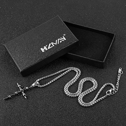 Vintage Silver Nail Cross Stainless Steel Pendant Necklace for Men - 22+2 Inch