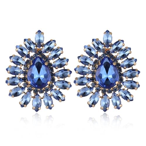 HZMAN Crystal Bridal Flower Stud Earring for Women Wedding Jewelry