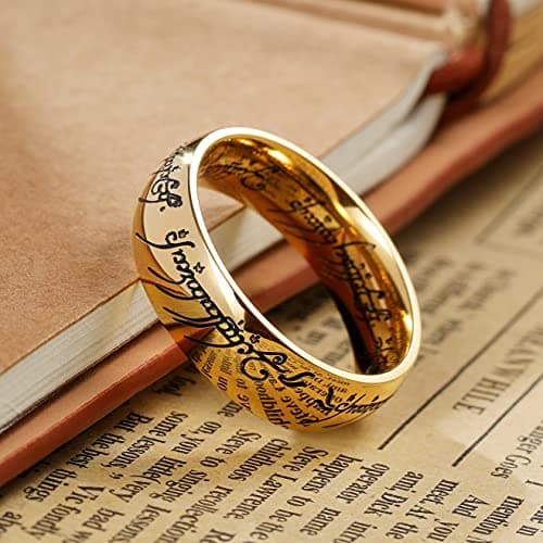 King Will Men's 7/8mm One Lord Magic Power Gold/Black/Silver Polished Comfort Fit Wedding Band Size 5-15
