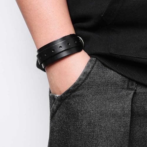 HZMAN Genuine Leather Cuff Bracelets for Men and Women