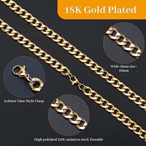 AHIER Men's 24" Solid 14k Gold Plated Curb Chain Necklace