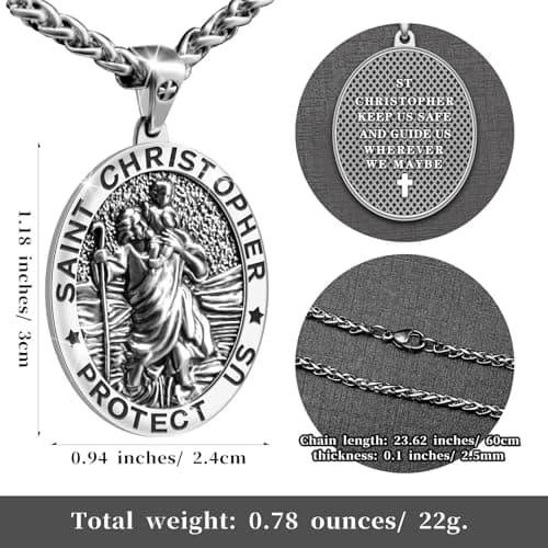 Saint Christopher Necklace - Blessing for Safety & Protection, Gift for Men, Women, Family