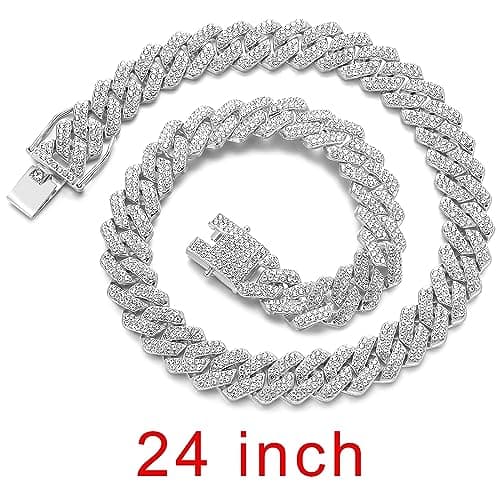 JUNVirtuous Women's Cuban Link Chain Necklace with Bling and Diamond Jewelry