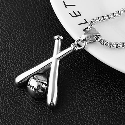 HZMAN Stainless Steel Baseball Pendant Necklace with 22+2'' Chain