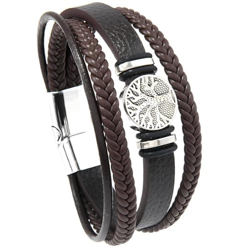 CraftsmanScore Black Tree of Life Bracelet for Men, Leather Wrist Band