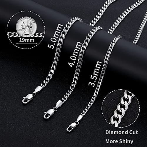 Fiusem Men's 14K Gold Plated Stainless Steel Chain Necklace, Silver Tone/Black, 16-28 Inches