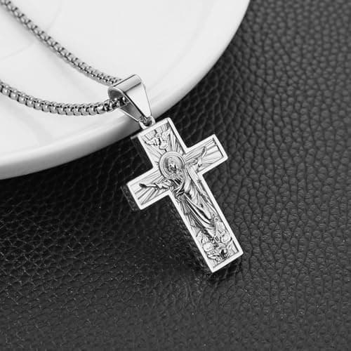 HZMAN Stainless Steel Retro Cross Necklace - Christian Faith Jewelry for Men & Women