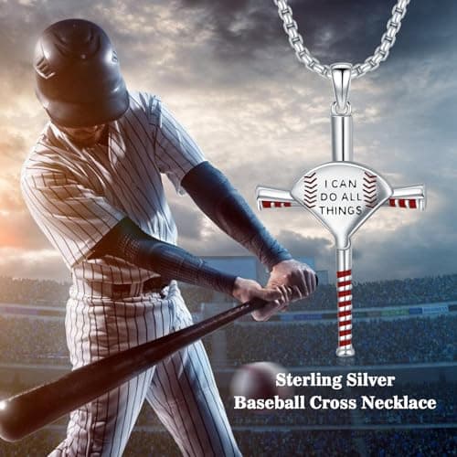 925 Sterling Silver Baseball Cross Necklace for Baseball Players