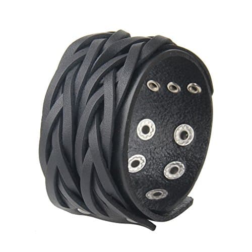 Jeilwiy Men's Punk Leather Wristbands - Adjustable, Braided Black & Brown Cuff Bangle Gifts