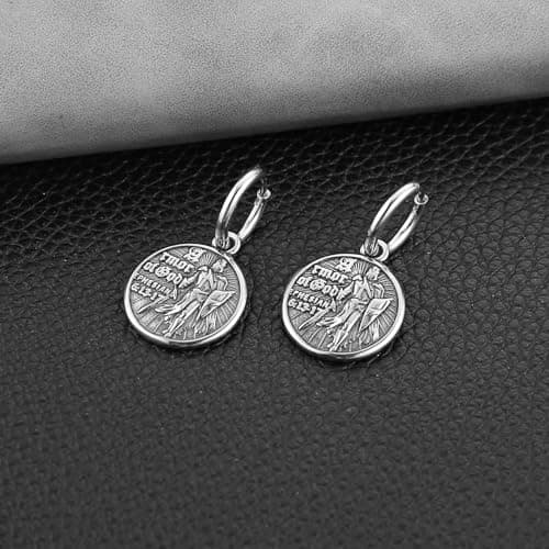HZMAN Knight Templar Stainless Steel Round Medal Hinged Earringprzed Taste Jewelry