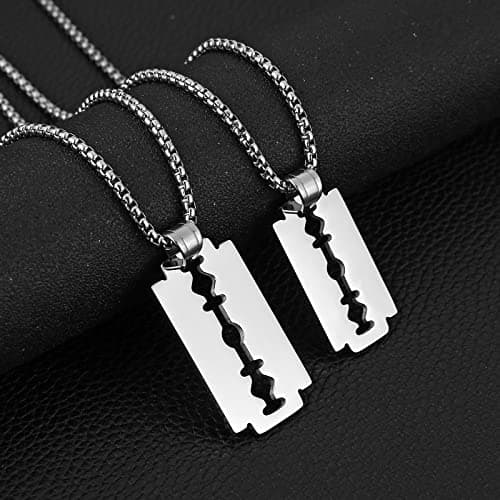 Stainless Steel Razor Blade Dog Tag Pendant Necklace