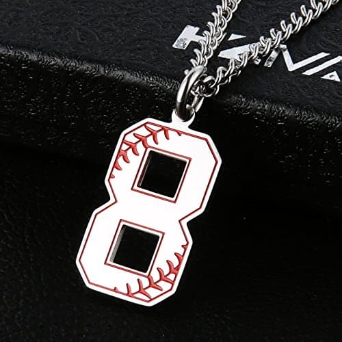 HZMAN Baseball Initial Pendant Necklace - Stainless Steel Jersey Number Charms