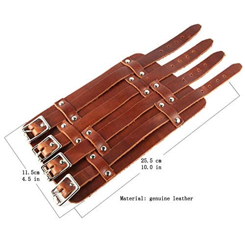 Men's Leather Triple Strap Gauntlet Wristband with Buckle Fastening