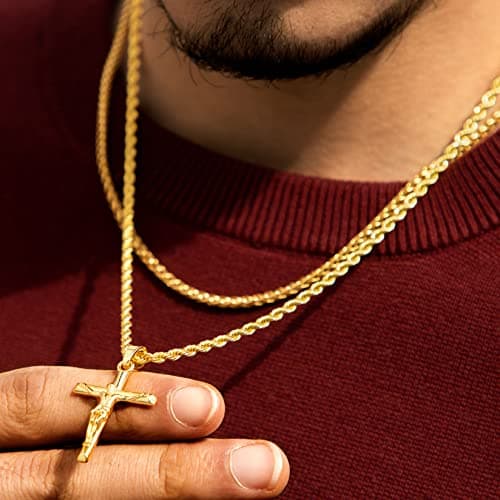 HELLOICE 18K Gold Plated Cross Necklace with 22" Chain for Men & Women