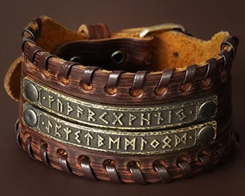 Baldur Jewelry Genuine Leather Viking Rune Bracelet, Adjustable for Men & Women