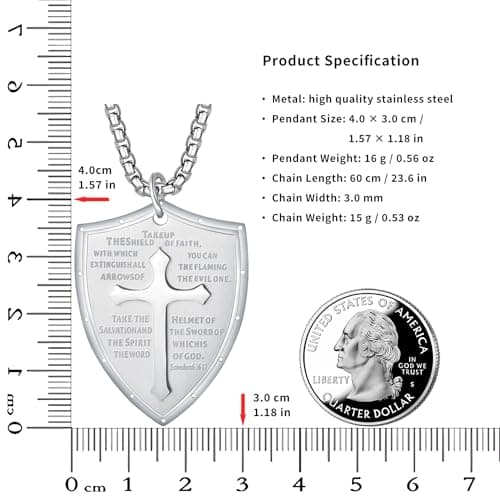 Yaumatea Armor of God Cross Pendant, Knights Templar Crusader, Stainless Steel Necklace