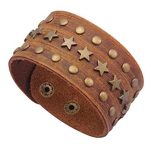 Jeilwiy Men's Punk Leather Wristbands - Adjustable, Braided Black & Brown Cuff Bangle Gifts