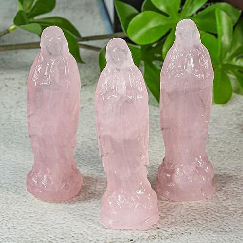 TUMBEELLUWA Carved Rose Quartz Virgin Mary Reiki Healing Protection Statue