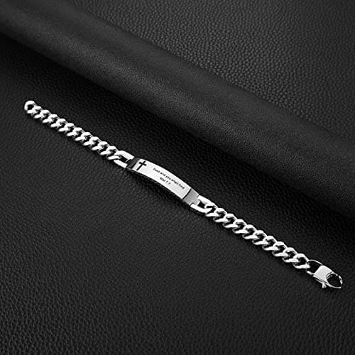 Religious Bible Verse Cross Bracelet Stainless Steel Inspirational ID Bracelets for Men Women