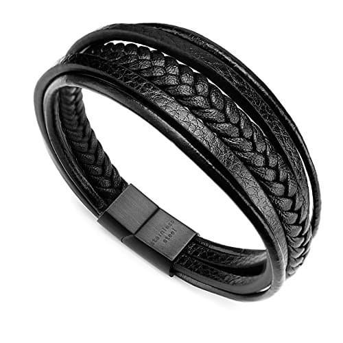 Murtoo Mens Multi-Layer Cowhide Leather Bracelet with Clasp
