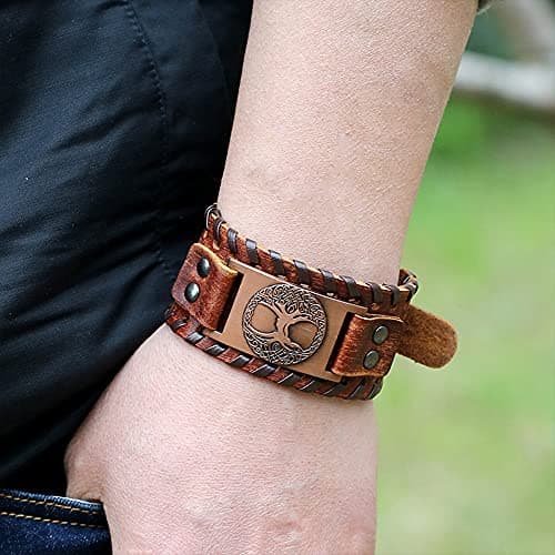 TURTLEDOVE Viking Tree of Life Leather Bracelet Set with Yggdrasil Amulet