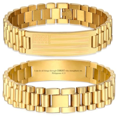 GLEZZA American Flag Cross Bible Verse Bracelet - Graduation Gift for Men & Teens