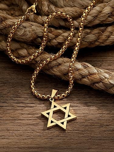 HAQUIL Gold Plated Star of David Necklace - Six Pointed Pendant with Box Chain, Ideal Jewish Gift
