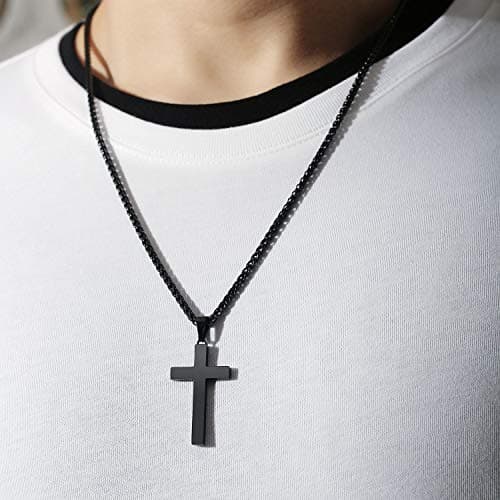 P. Blake Men's & Boys' Stainless Steel Cross Pendant Necklace with 16-24 Inch Chain
