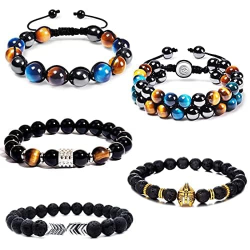 Men's Leather Tree of Life Bracelet with Tiger Eye Beads - Gift for Men