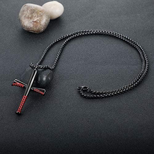 Rehoboth Baseball Bat Cross Necklace for Men and Women with 24 Stainless Steel Chain in Black, Gold, and Silver