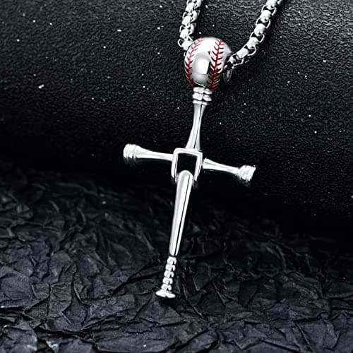 Sterling Silver Baseball Necklace Philippians 4:13 Gift for Men or Boys Bat Cross