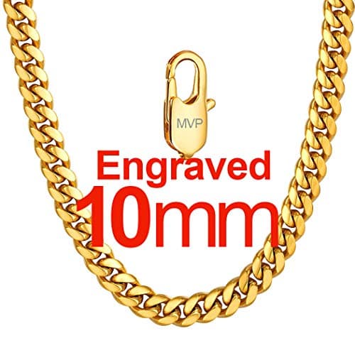 Men's Chunky Miami Cuban Chain Necklace with Custom Options - Available in Various Widths and Lengths, Gold Plated, Stainless Steel, or Black - Comes with Gift Box