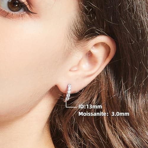 Kosuwo Moissanite Small Hoop Earrings, 18K White Gold Plated, Sterling Silver