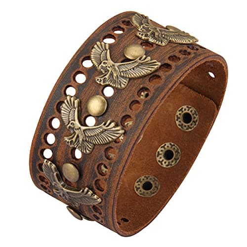 Jeilwiy Men's Punk Leather Wristbands - Adjustable, Braided Black & Brown Cuff Bangle Gifts