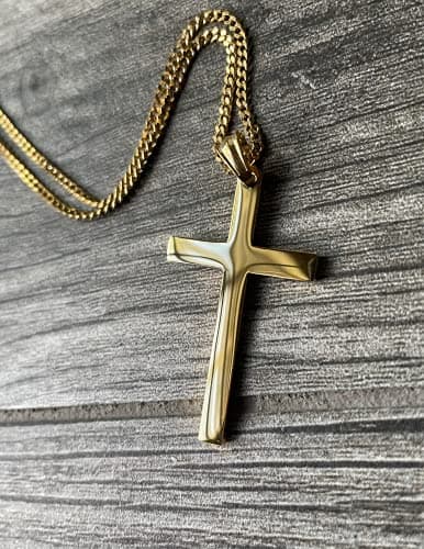Dubai 24K Gold Cross Necklace for Men and Women, Thin Miami Cuban Link Pendant
