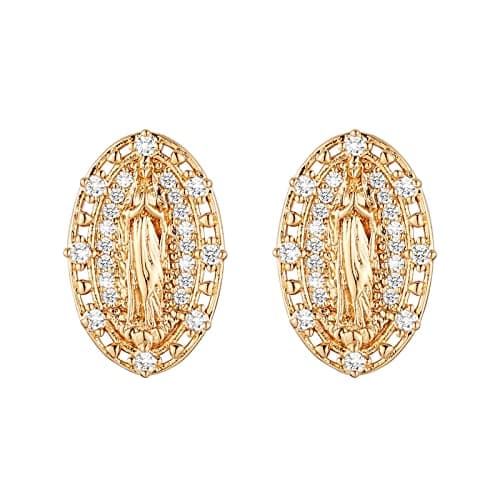 14K Gold Plated Virgin Mary Stud Earrings for Women Girls