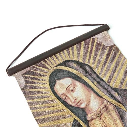 HZMAN Virgin Mary Retro Wall Art - Handmade Picture of Our Lady Guadalupe for Living Room or Bedroom, Framed 17x12 Inch