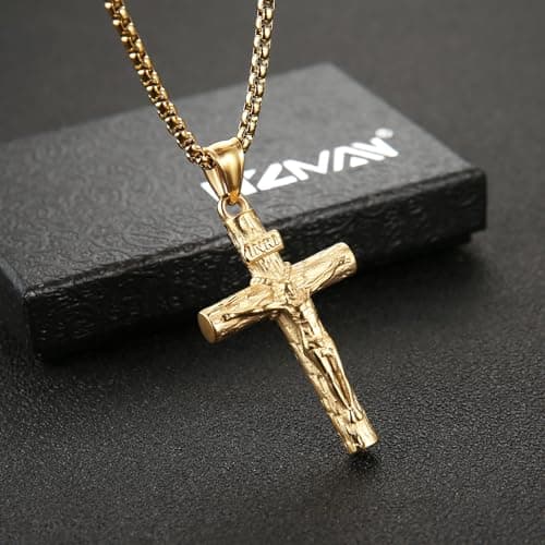 Stainless Steel Crucifix Cross Necklace for Men and Women with 24 Chain - Religious Jewelry Gift by HZMAN