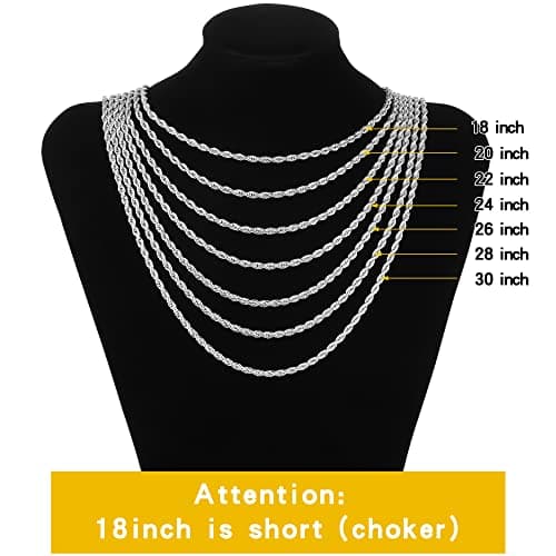 Fiusem 3mm Stainless Steel Chain Necklace for Men, Silver Tone