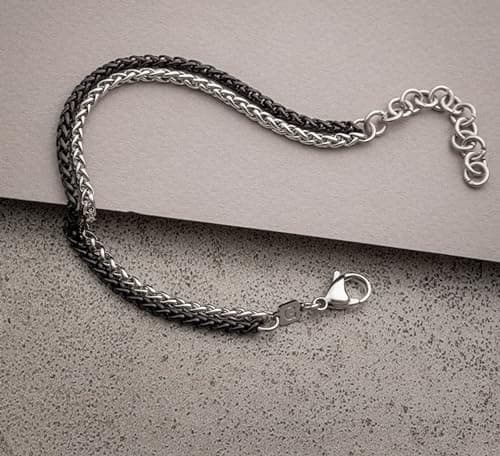 Galis Stainless Steel Rope Chain Bracelet for Men - Silver & Black 7"